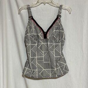 Wave Zone Geometric Black & White Tankini Pink Accent adjustable straps size 16